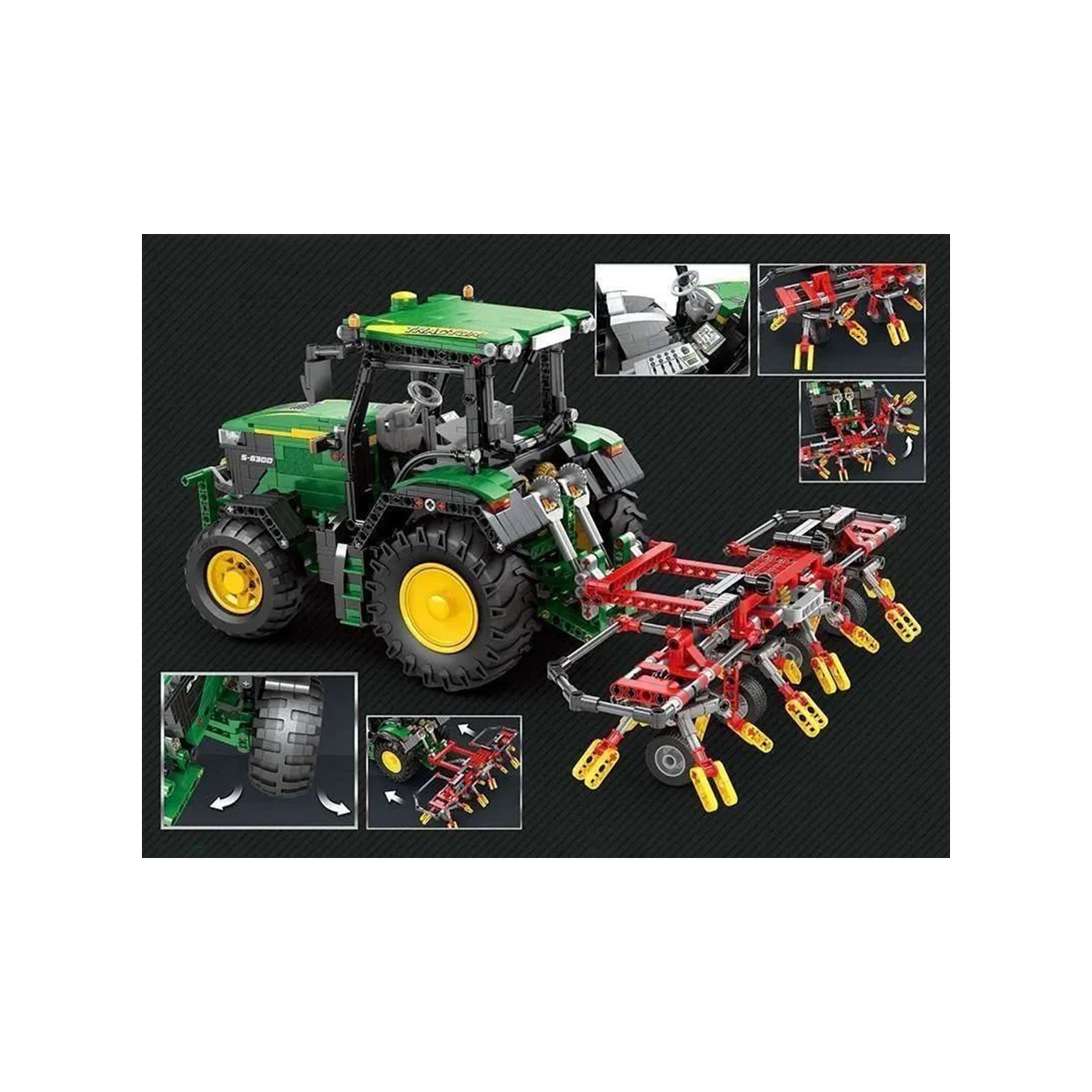 Sada stavebních kostek Zelený traktor + příslušenství 1828 dílků.