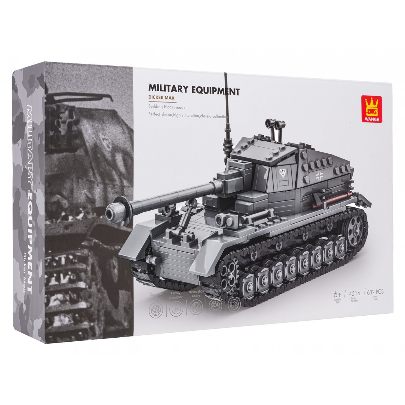 Sada stavebních kostek Šedý tank, 632 dílků.