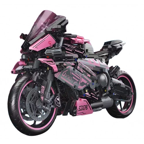 Sada stavebních kostek Motocyklový závodník, růžová, 2066 dílků.