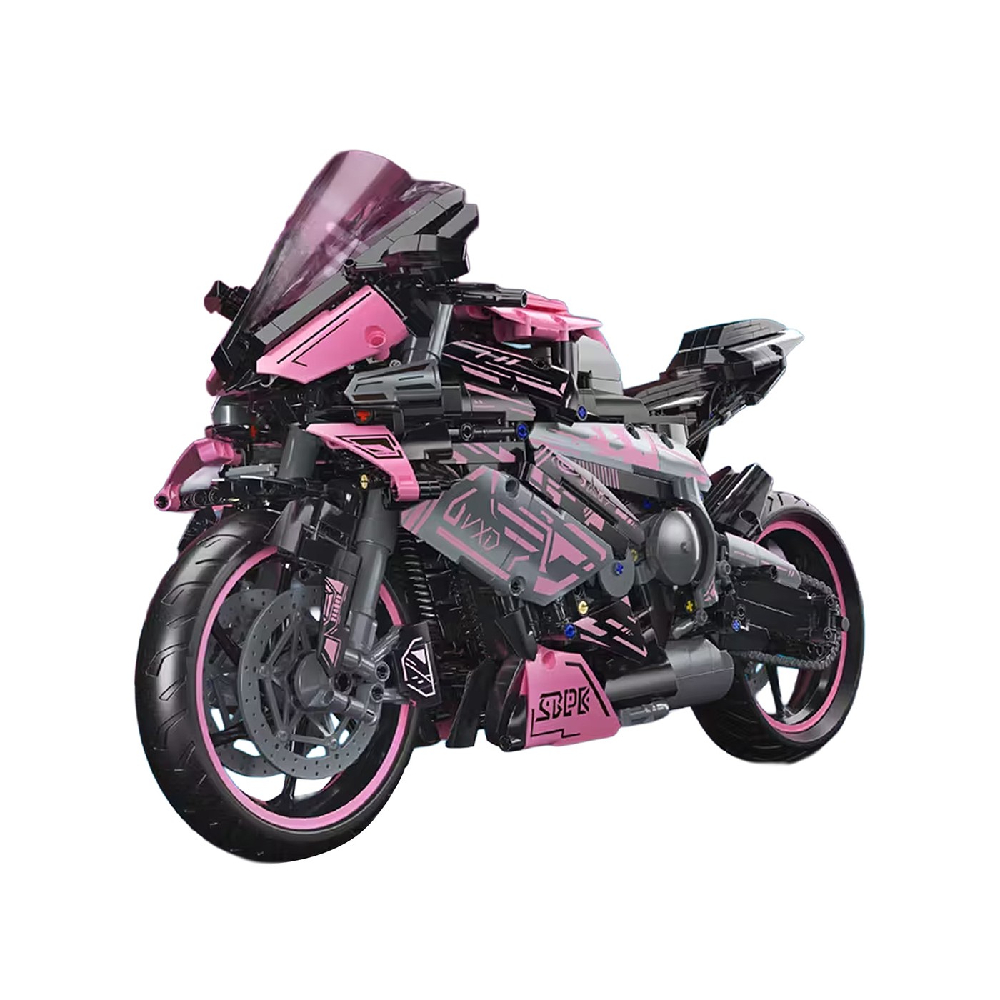 Sada stavebních kostek Motocyklový závodník, růžová, 2066 dílků.
