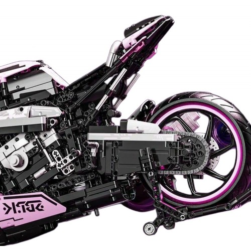 Sada stavebních kostek Motocyklový závodník, růžová, 2066 dílků.