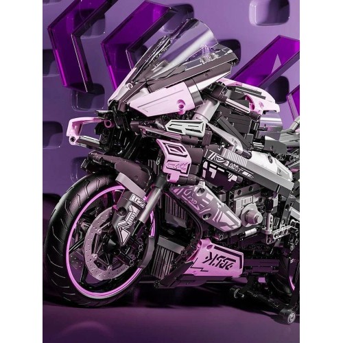 Sada stavebních kostek Motocyklový závodník, růžová, 2066 dílků.
