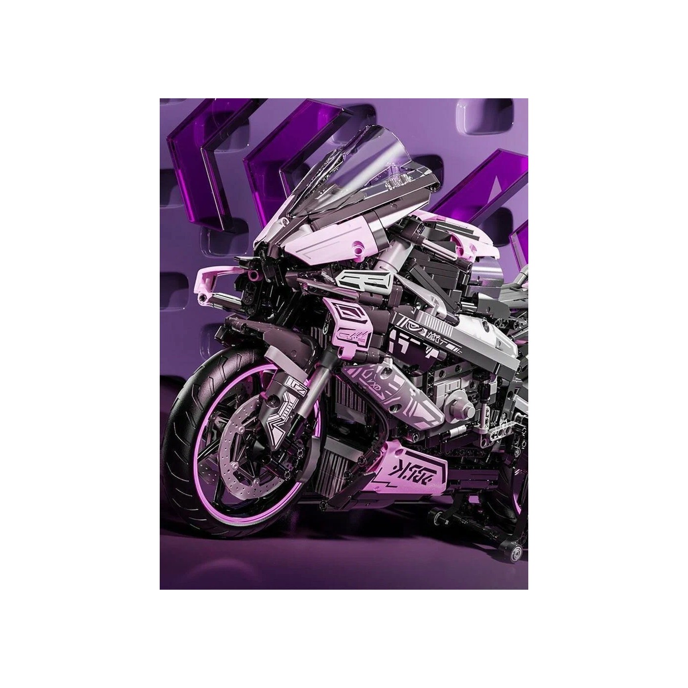 Sada stavebních kostek Motocyklový závodník, růžová, 2066 dílků.