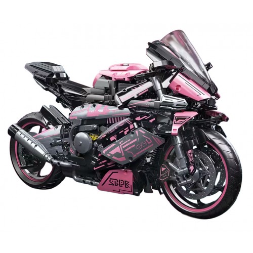 Sada stavebních kostek Motocyklový závodník, růžová, 2066 dílků.