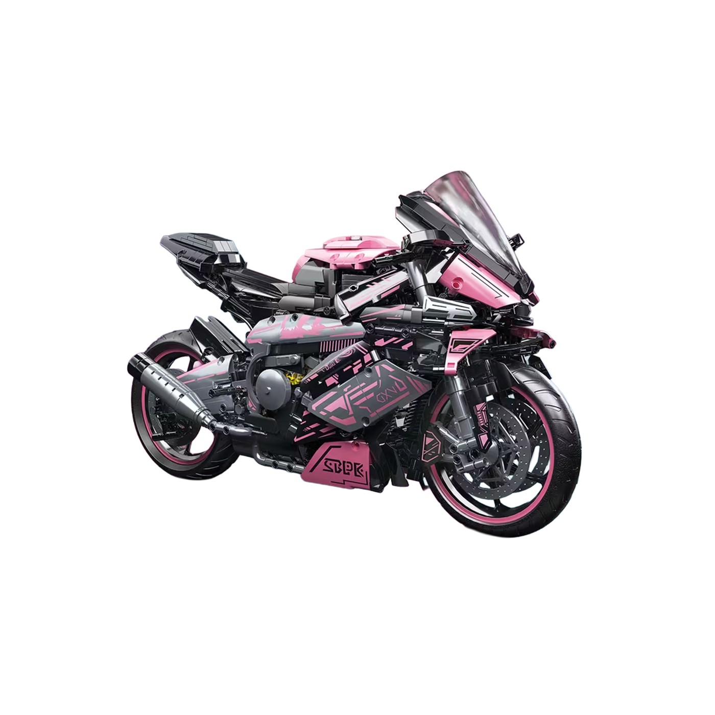 Sada stavebních kostek Motocyklový závodník, růžová, 2066 dílků.
