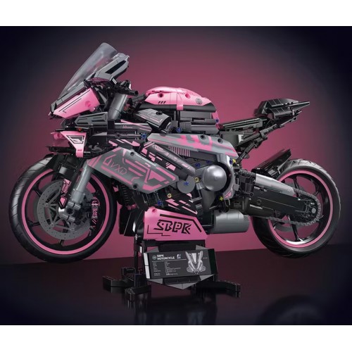 Sada stavebních kostek Motocyklový závodník, růžová, 2066 dílků.