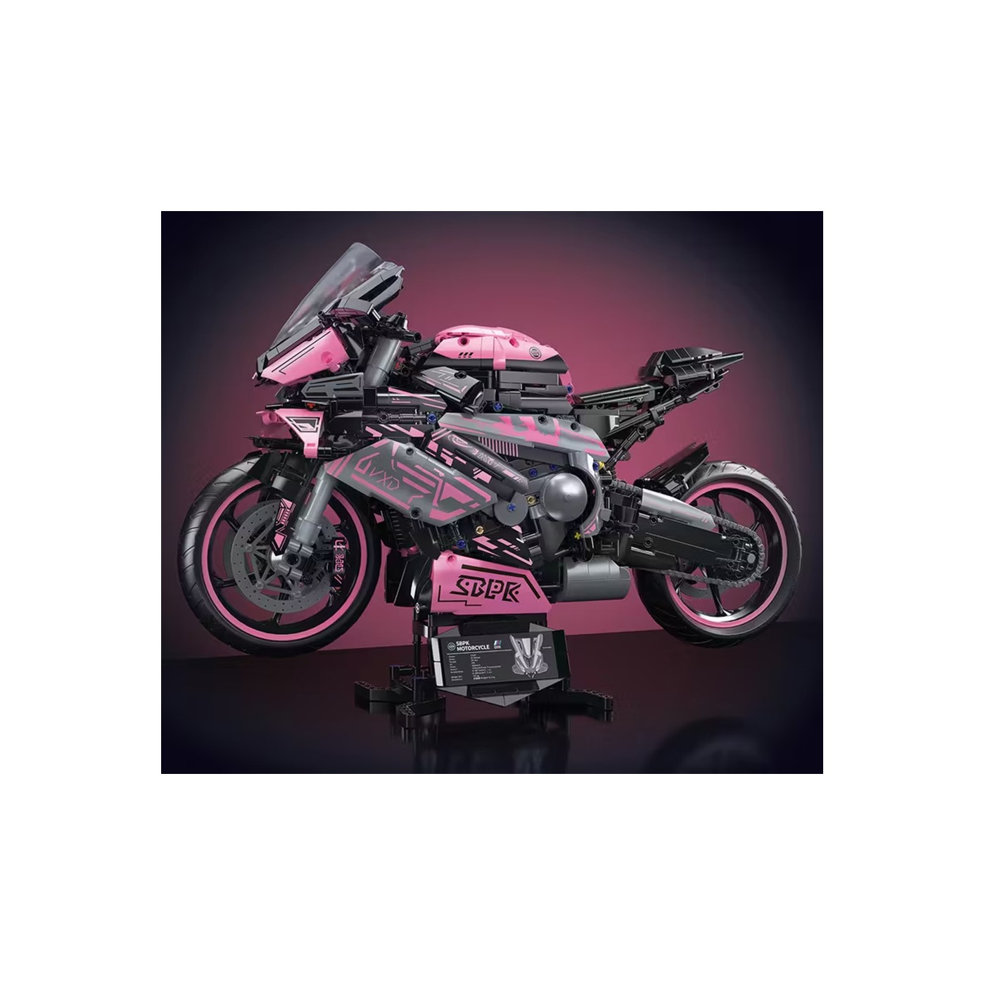 Sada stavebních kostek Motocyklový závodník, růžová, 2066 dílků.