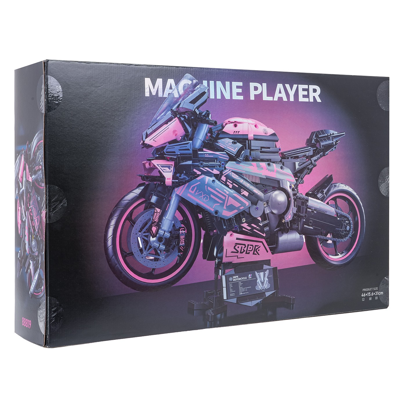 Sada stavebních kostek Motocyklový závodník, růžová, 2066 dílků.
