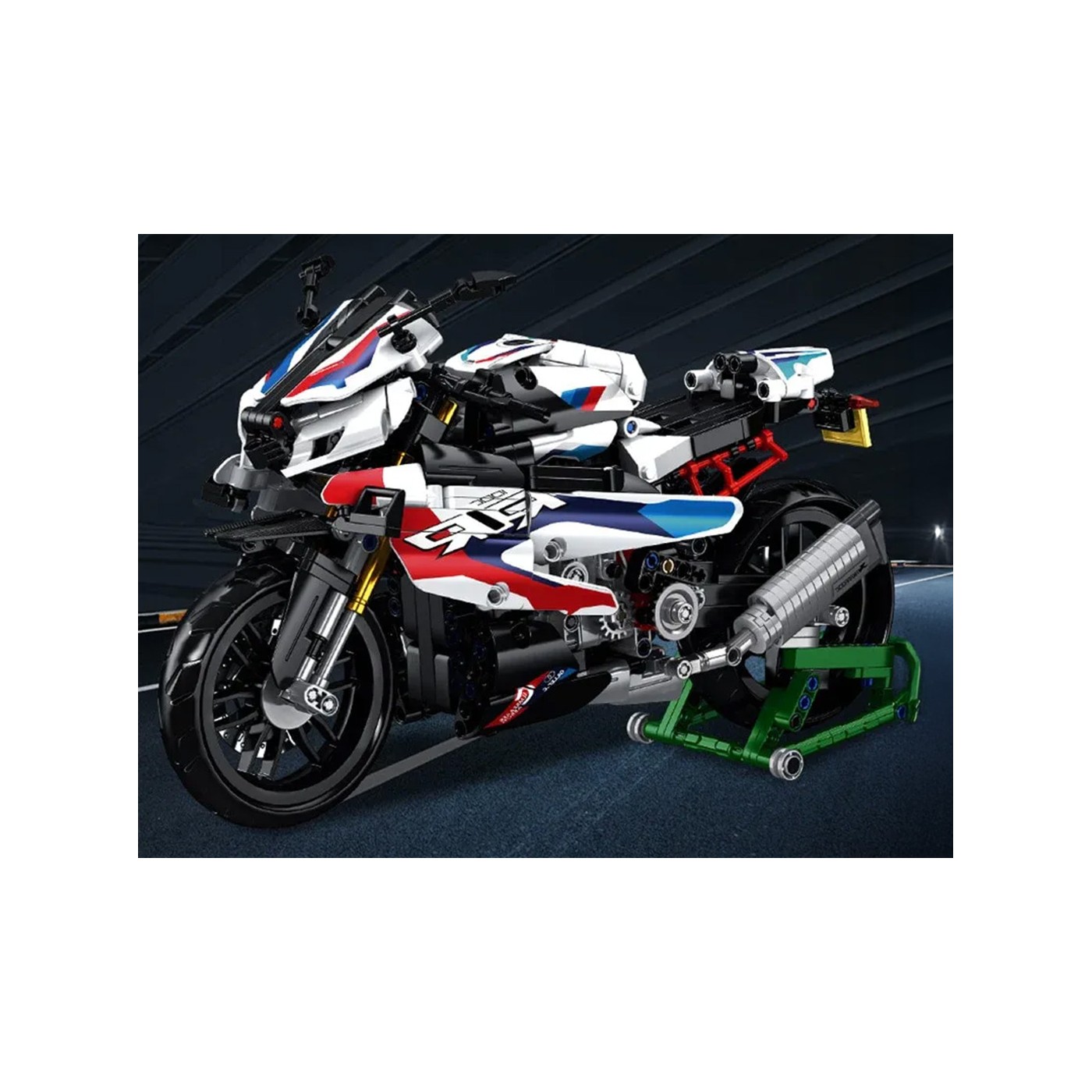 Sada stavebních kostek Motocyklový závodník, bílá, 912 dílků.