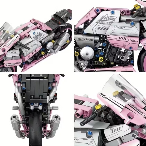 Sada stavebních kostek Motocyklový závodník, růžová, 2066 dílků.
