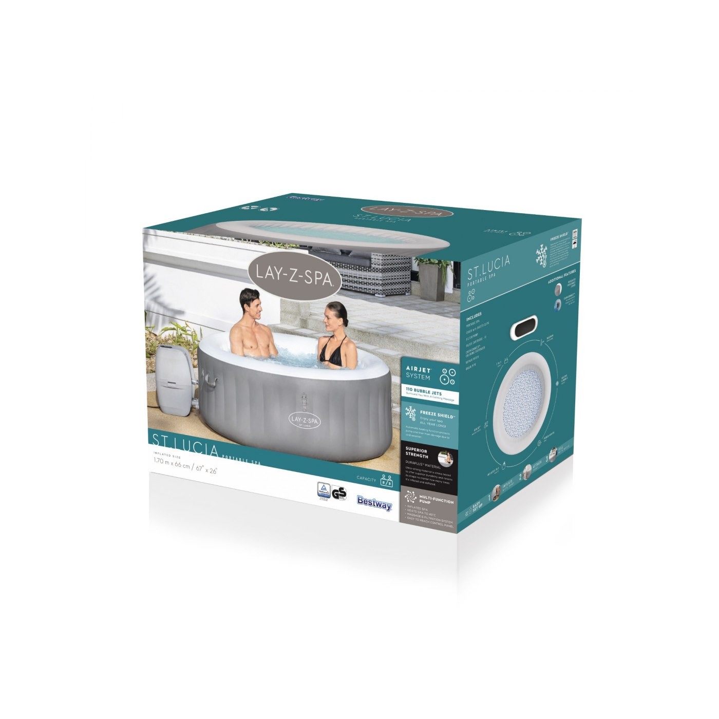 ST Lucia Lay-Z-Spa Jacuzzi Nafukovací 3místný kryt filtru čerpadla BESTWAY