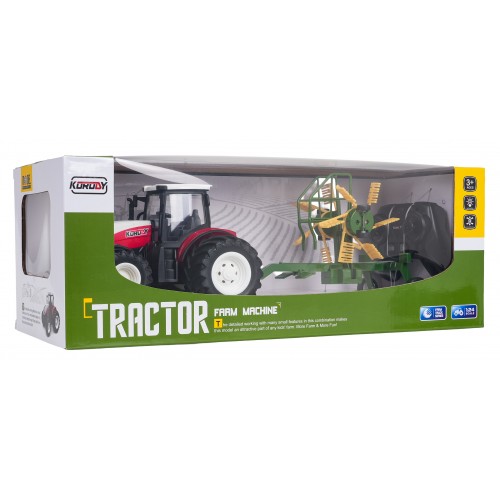 copy of Červený R/C traktor s Traktor + hrábě na dálkové ovládání 1:24 Červený