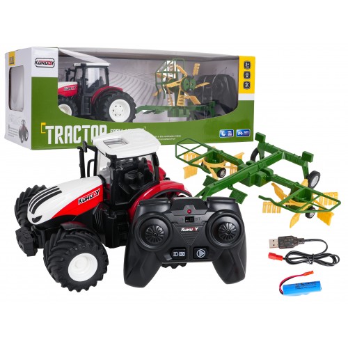 copy of Červený R/C traktor s Traktor + hrábě na dálkové ovládání 1:24 Červený