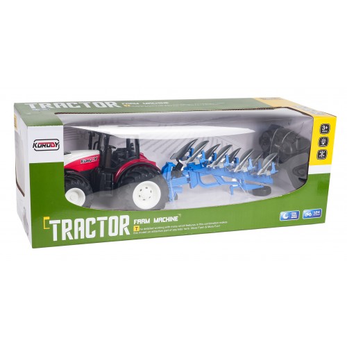 Červený R/C traktor s pluhem 1:24
