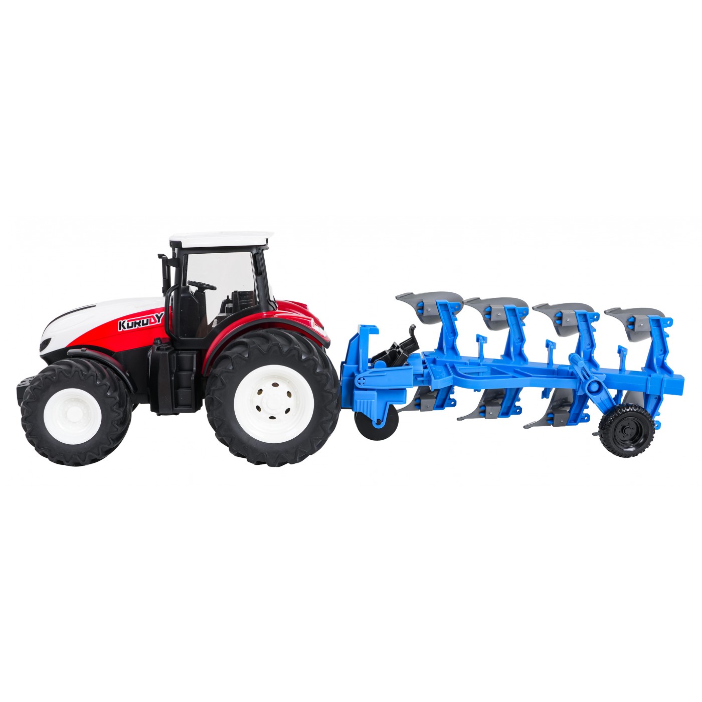 Červený R/C traktor s pluhem 1:24