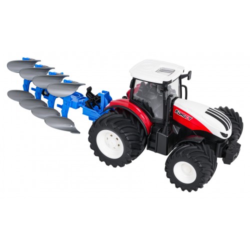 Červený R/C traktor s pluhem 1:24