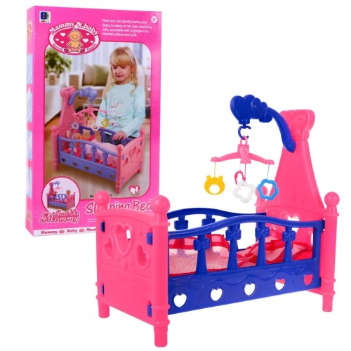 Dětská postýlka pro panenky 3+ barevný kolotoč + povlečení pro panenky + domácí hraní