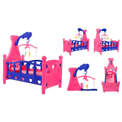 Dětská postýlka pro panenky 3+ barevný kolotoč + povlečení pro panenky + domácí hraní