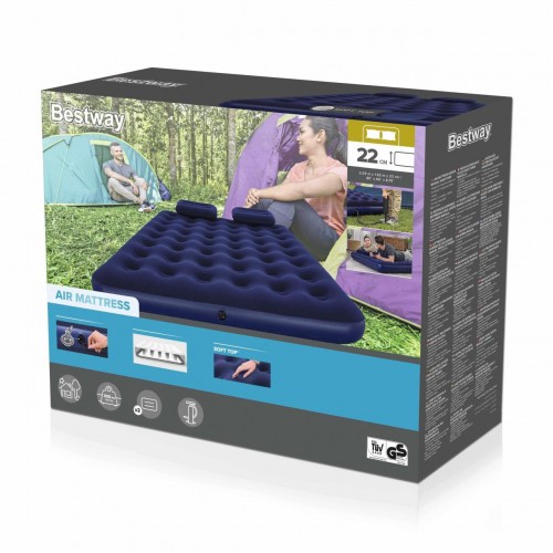 Nafukovací matrace na spaní pro 2 osoby BESTWAY 203x152x22cm Queen Flocked + čerpadlo + 2 polštáře