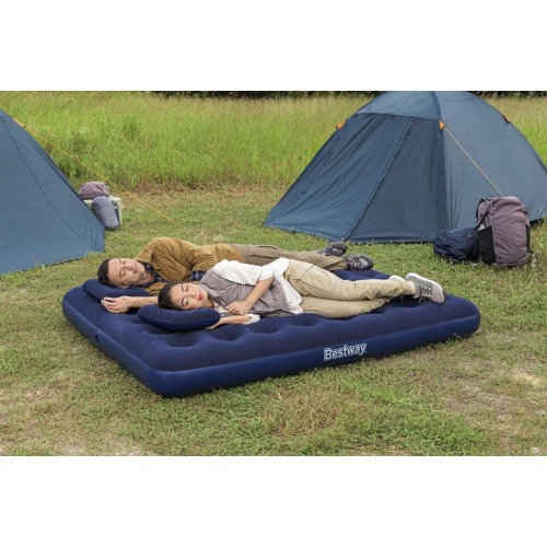 Nafukovací matrace na spaní pro 2 osoby BESTWAY 203x152x22cm Queen Flocked + čerpadlo + 2 polštáře