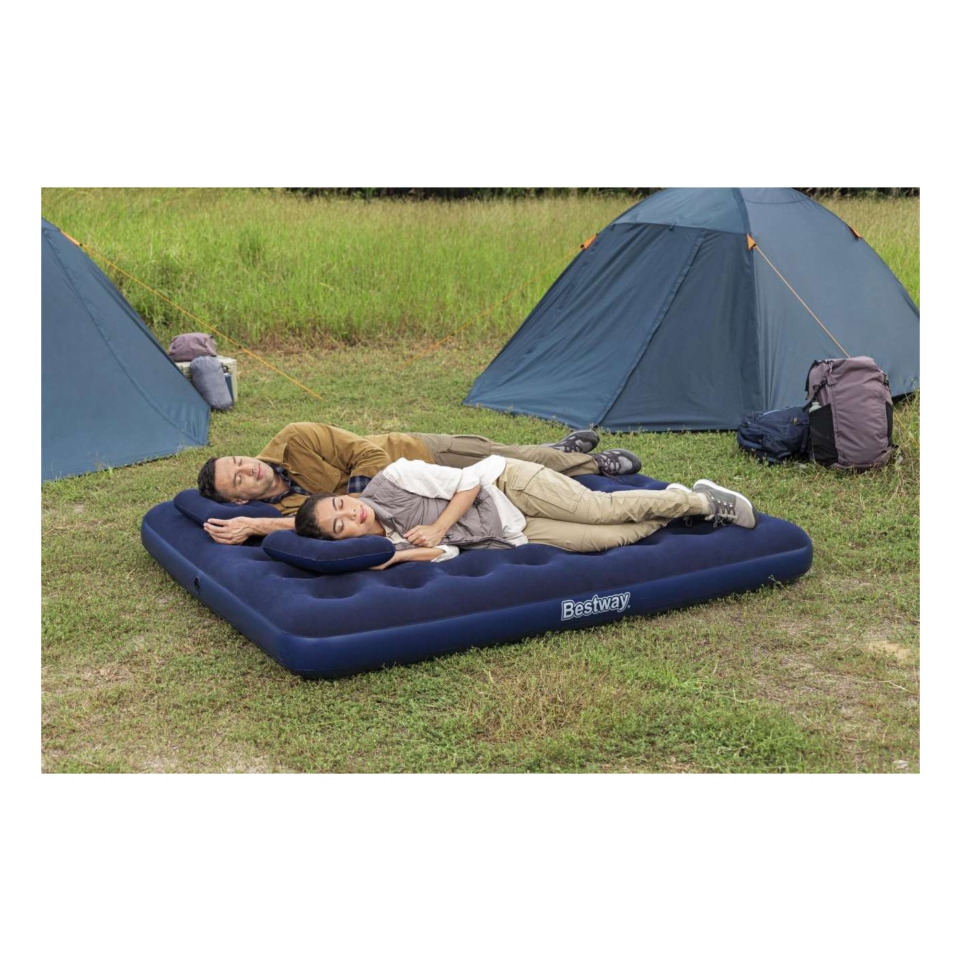 Nafukovací matrace na spaní pro 2 osoby BESTWAY 203x152x22cm Queen Flocked + čerpadlo + 2 polštáře