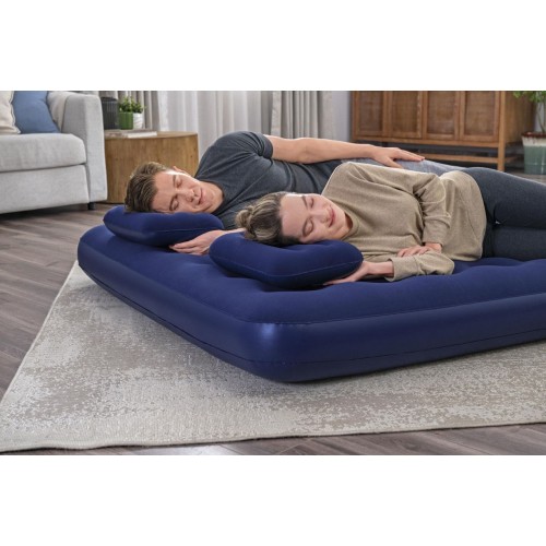 Nafukovací matrace na spaní pro 2 osoby BESTWAY 203x152x22cm Queen Flocked + čerpadlo + 2 polštáře