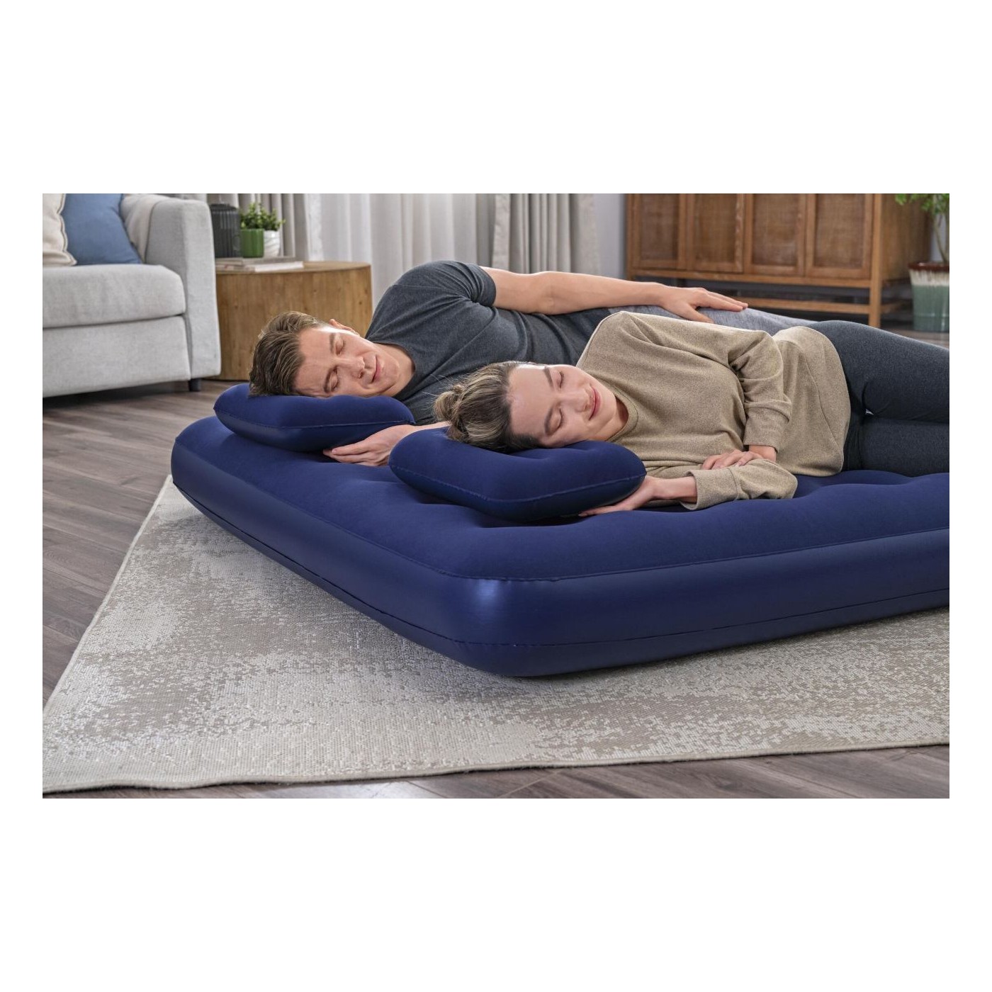 Nafukovací matrace na spaní pro 2 osoby BESTWAY 203x152x22cm Queen Flocked + čerpadlo + 2 polštáře
