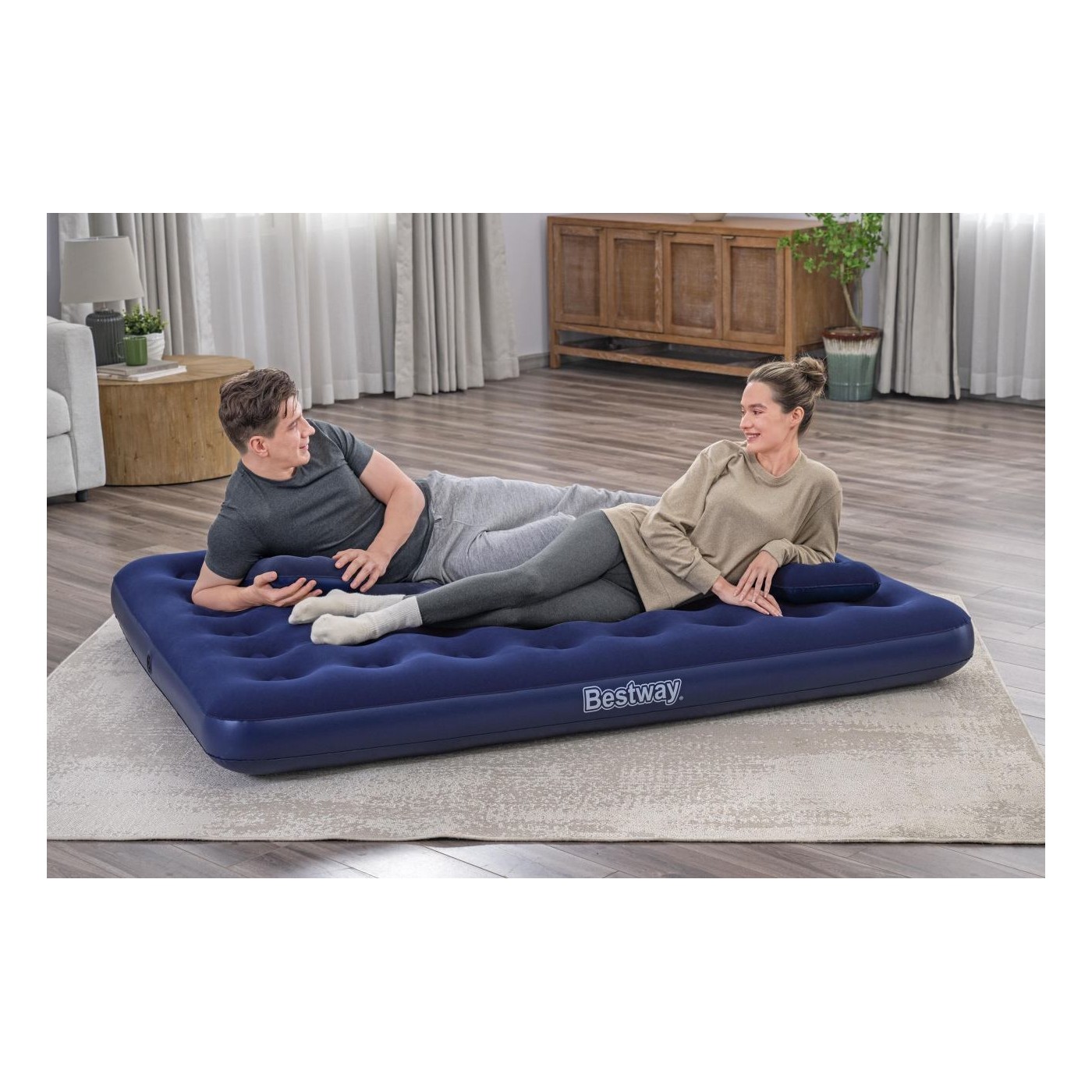 Nafukovací matrace na spaní pro 2 osoby BESTWAY 203x152x22cm Queen Flocked + čerpadlo + 2 polštáře
