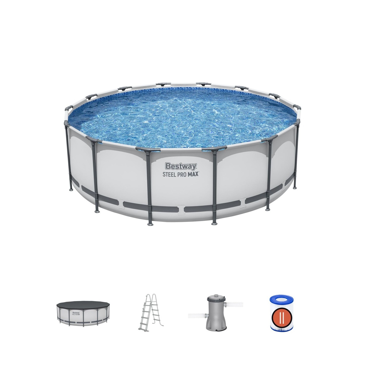 Steel Pro MAX Rack Pool 427x122 Šedá 14 stop BESTWAY 5v1 + Příslušenství