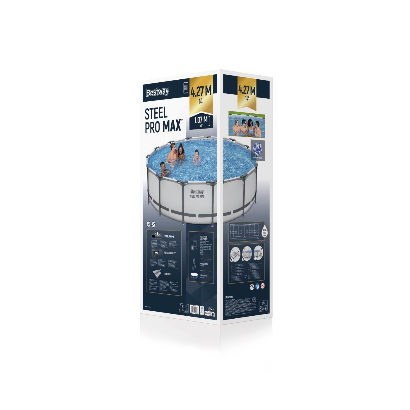 Steel Pro MAX Rack Pool 427x107 Šedá 14 stop BESTWAY 5v1 + Příslušenství