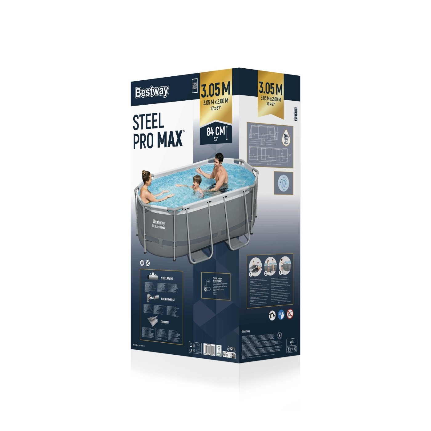 Bazén s lištou 305x200x84 10x6FT BESTWAY + 5v1 + ChemConnect rack pool