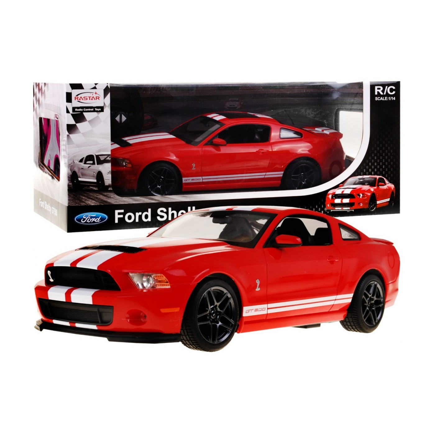 Ford Shelby Mustang GT500 červený RASTAR model 1:14 Dálkové ovládání auta + dálkové ovládání