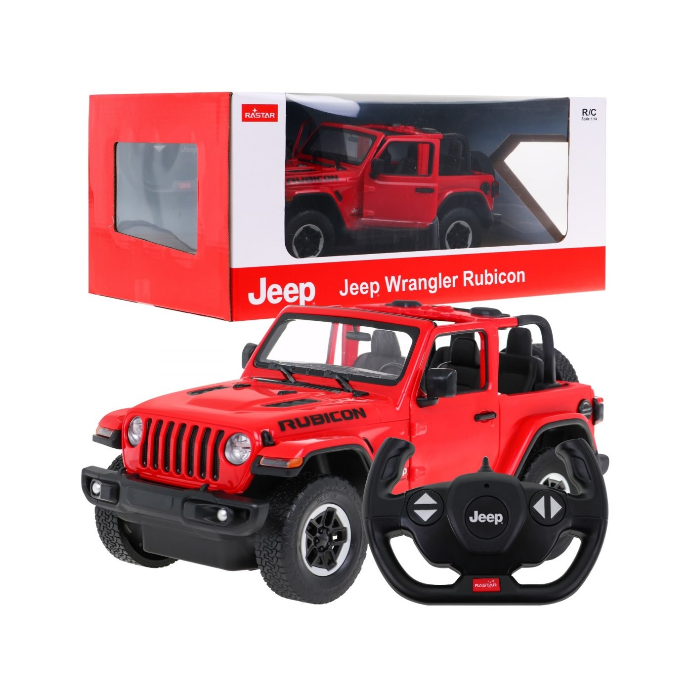 Jeep Wrangler Rubicon červený RASTAR model 1:14 Dálkové ovládání auta + 2,4 GHz dálkové ovládání