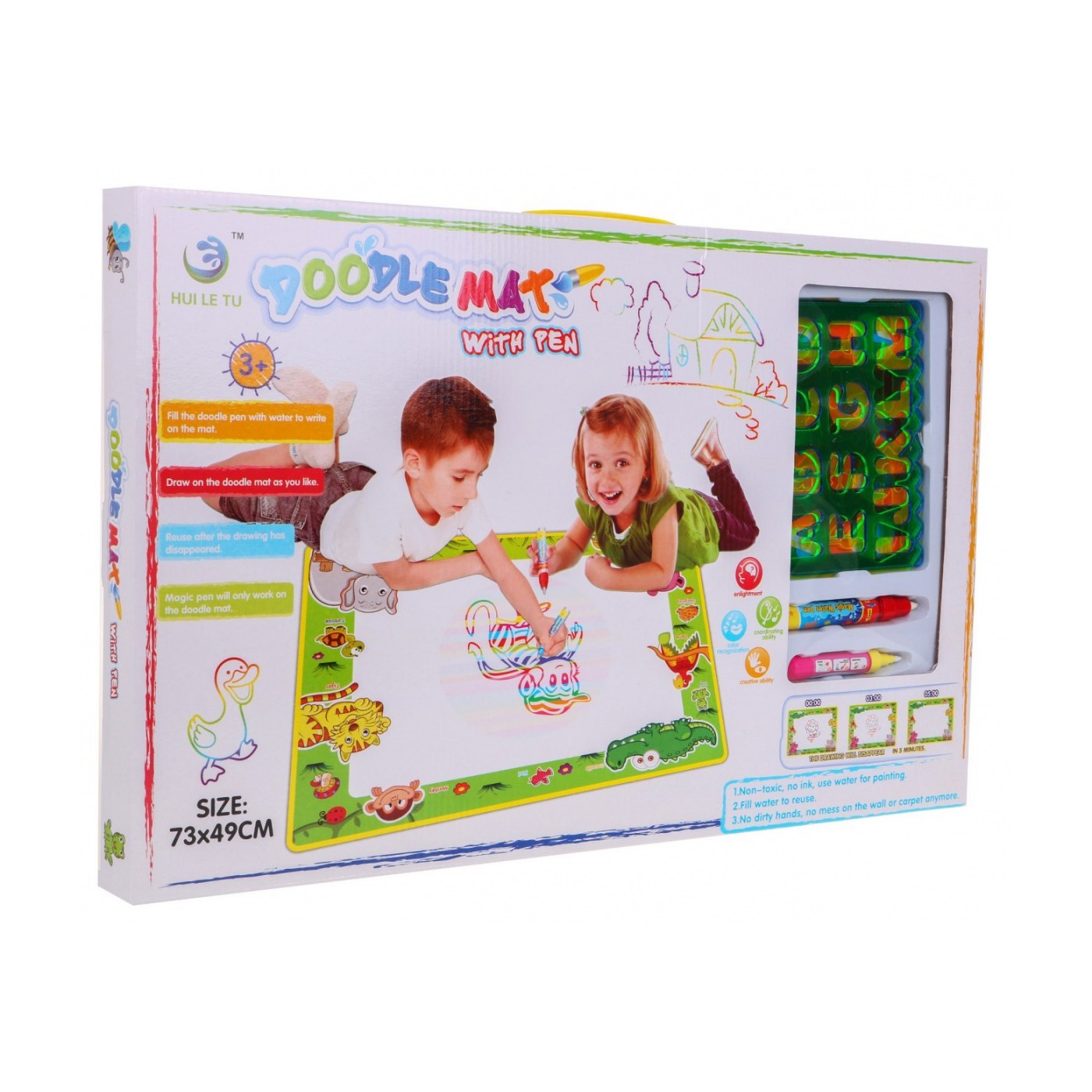 Dětská vodní podložka 3+ mizející kresby kreativní hračka + 2 pera + 4 šablony