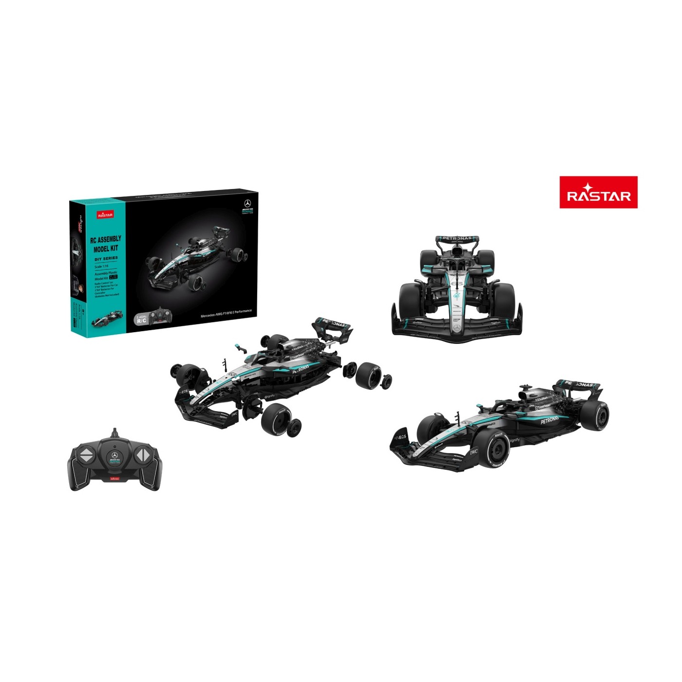 R/C auto 1:16 Mercedes-AMG F1 W16 E Performance stavebnice černá RASTAR