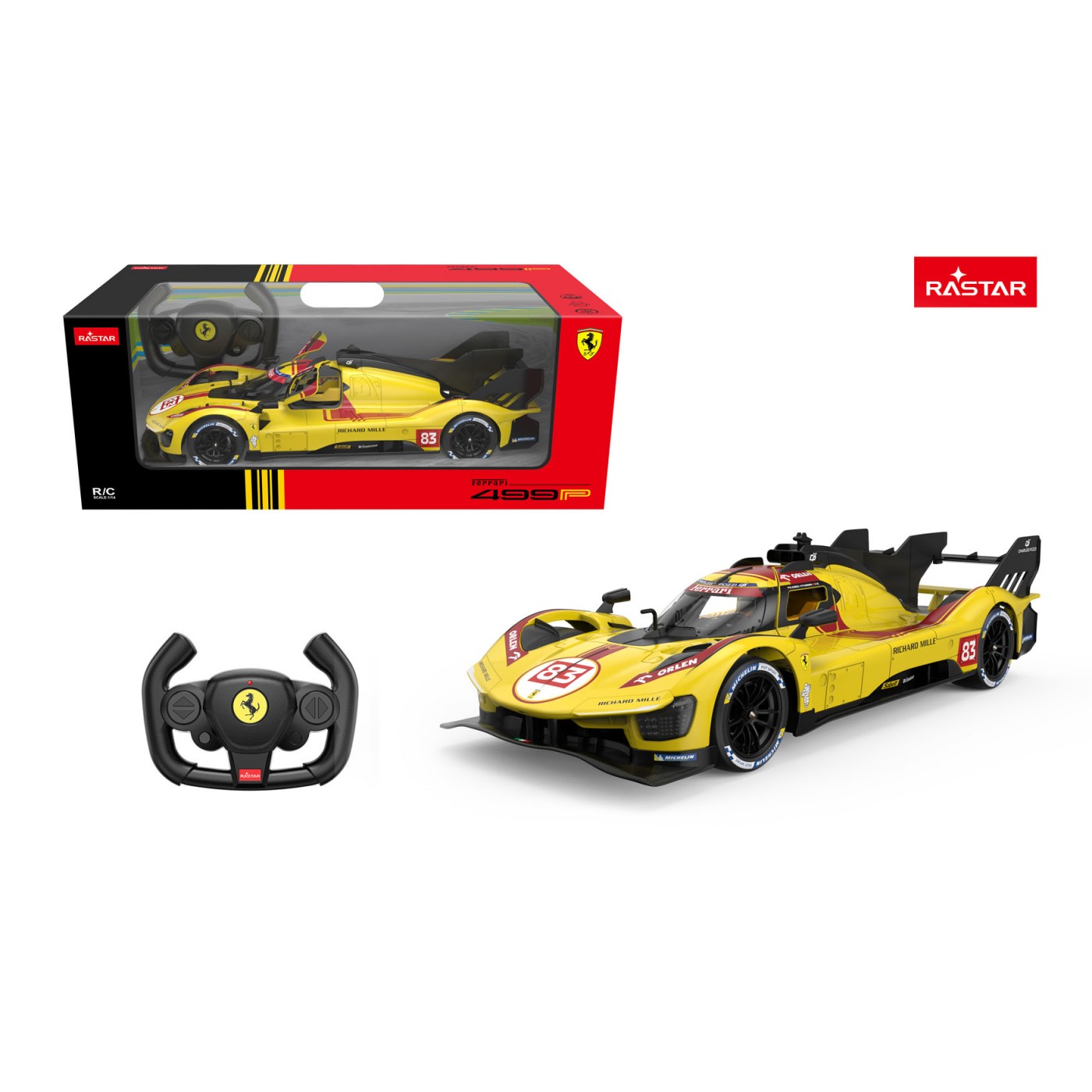 Rádiové auto 1:14 Ferrari 499P žluté RASTAR