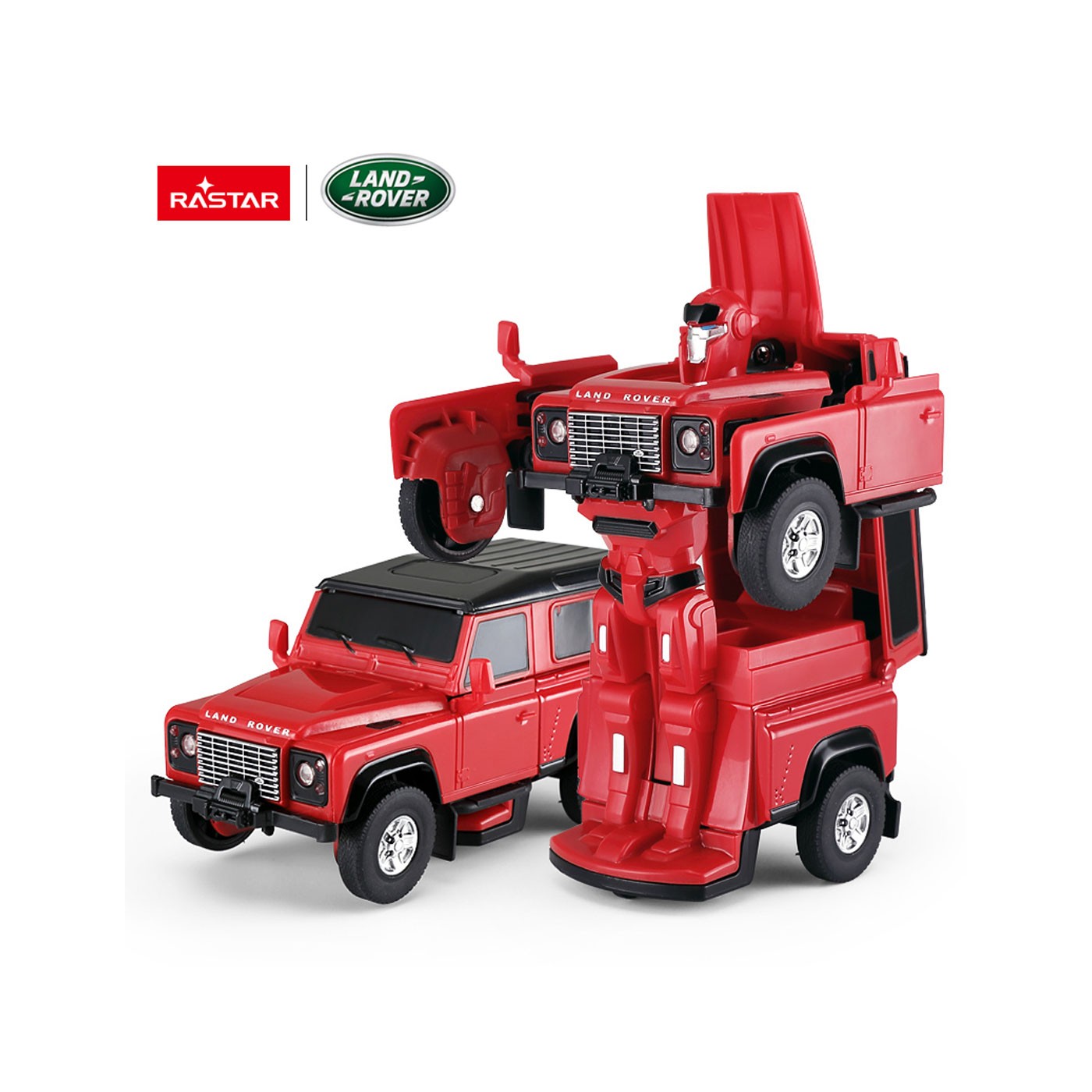Kovové auto/robot 2v1 1:32 Land Rover Defender Červený RASTAR