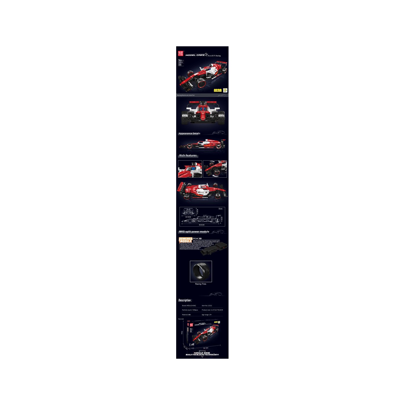 Sada kostek sportovního auta Formule Red, 1226 dílků.