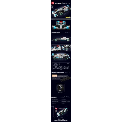 Sada kostek sportovních vozů Formule šedá, 1257 dílků.