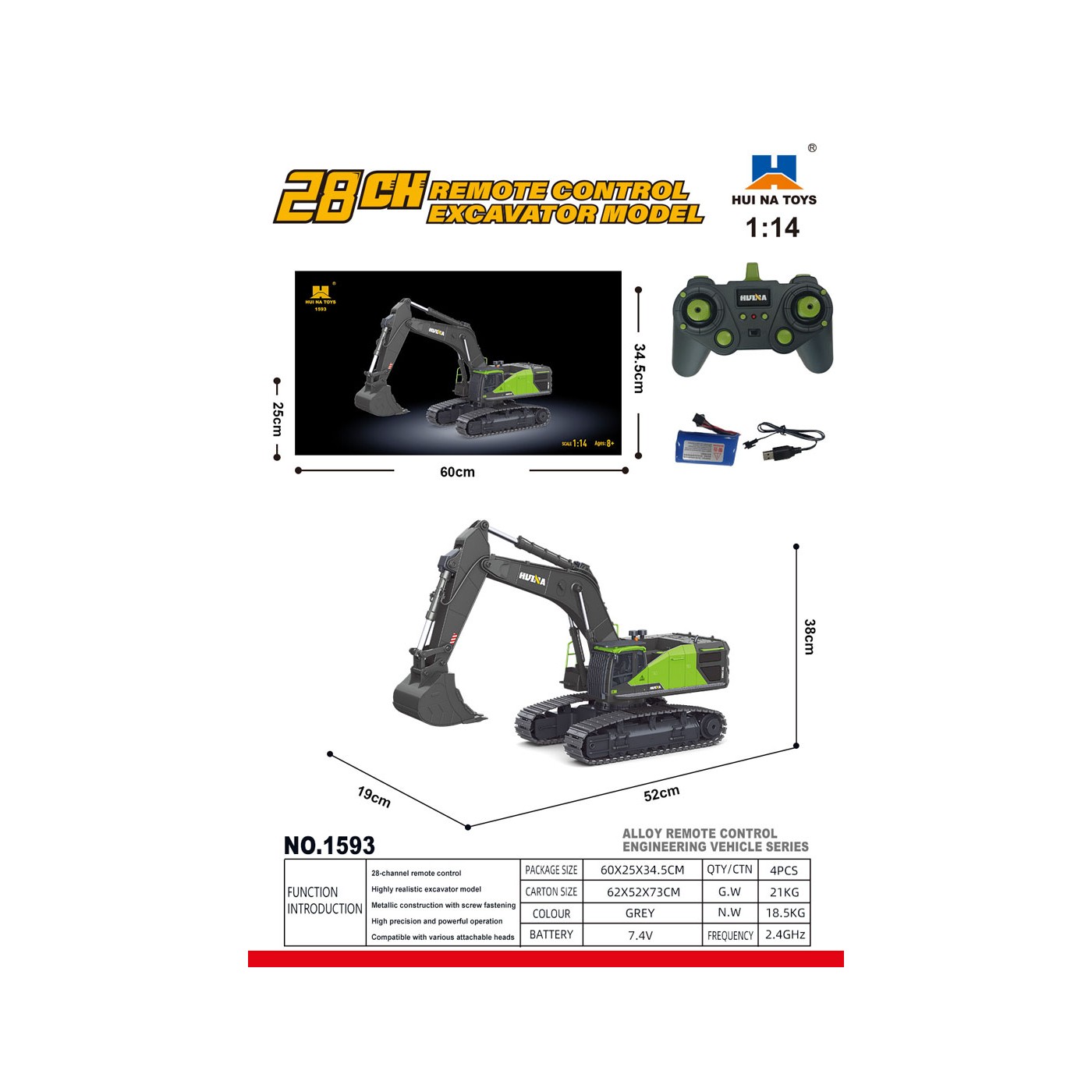 R/C bagr zelený 1:14