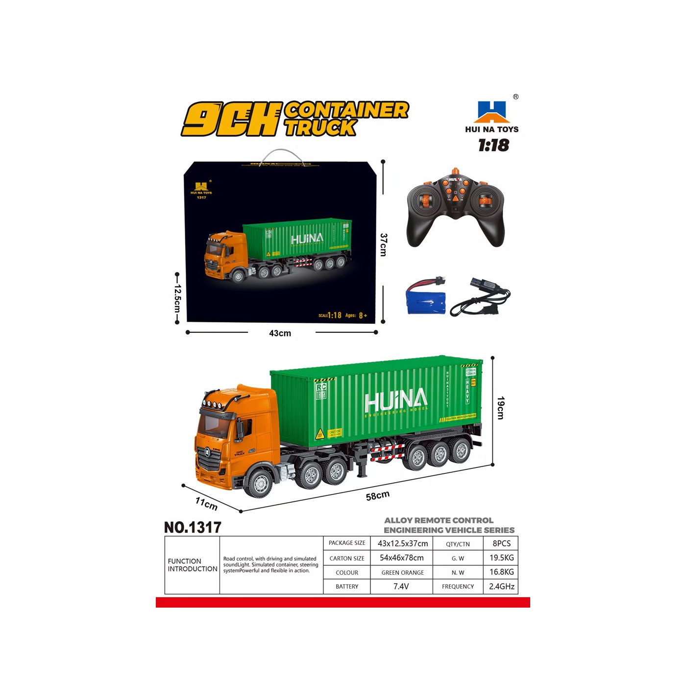 R/C Truck + Kontejner Zelená 1:18