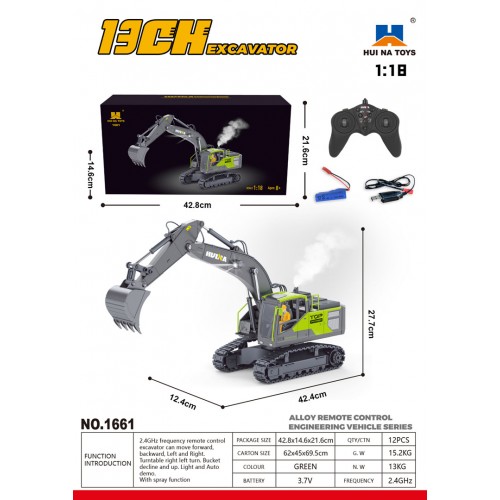R/C bagr zeleno-šedý s funkcí kouře 1:18
