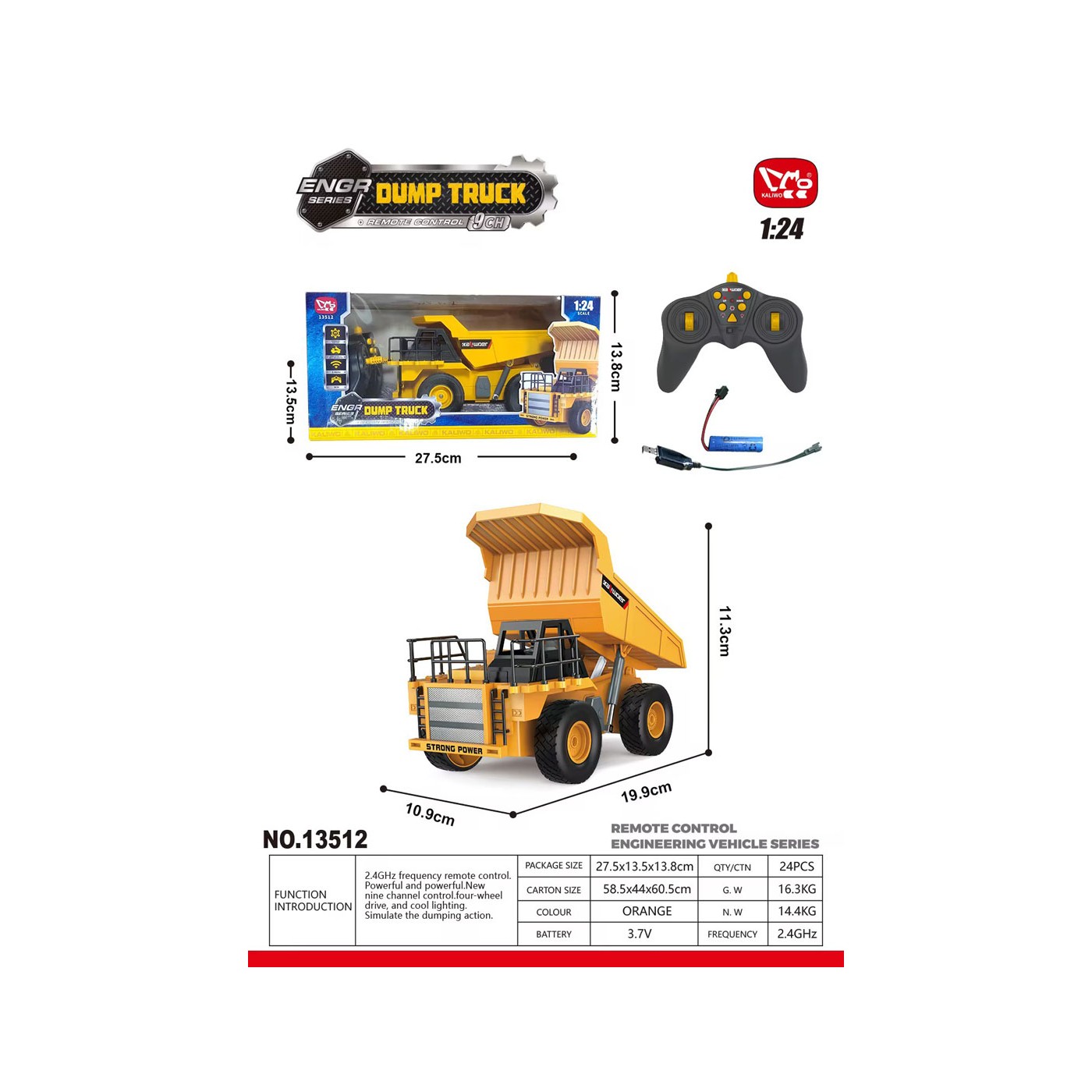 R/C sklápěč žlutý 1:24