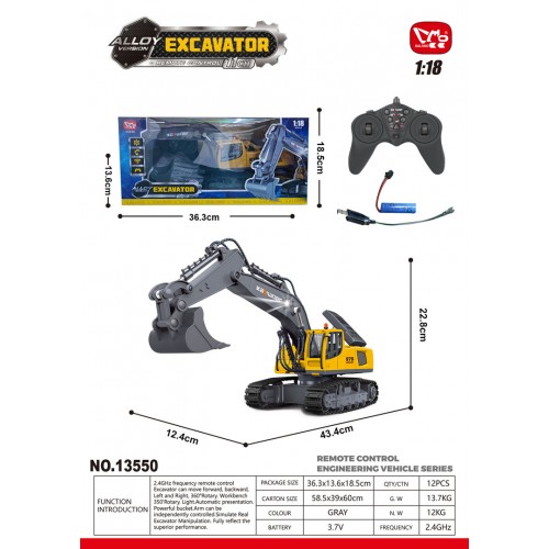 R/C bagr žlutošedý 1:18