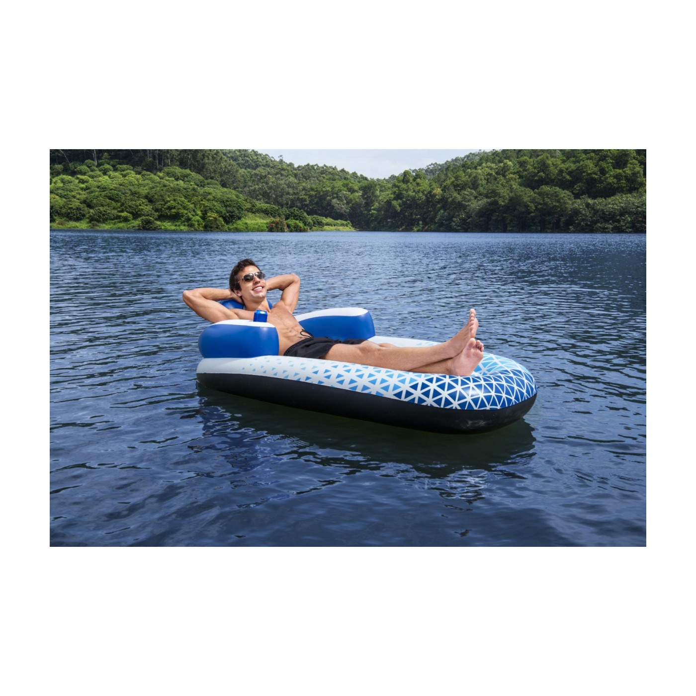 Nafukovací plavecká matrace Indigo Wave BESTWAY 183x97cm + nafukovací opěradlo + skladování nápojů