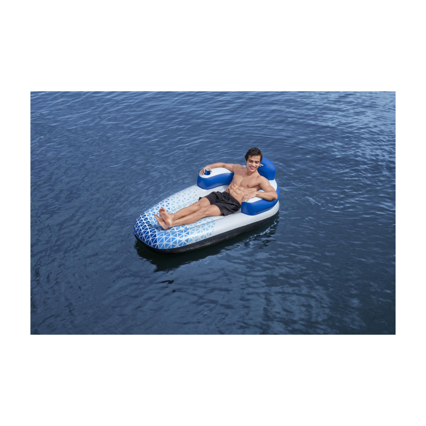 Nafukovací plavecká matrace Indigo Wave BESTWAY 183x97cm + nafukovací opěradlo + skladování nápojů