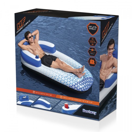 Nafukovací plavecká matrace Indigo Wave BESTWAY 183x97cm + nafukovací opěradlo + skladování nápojů