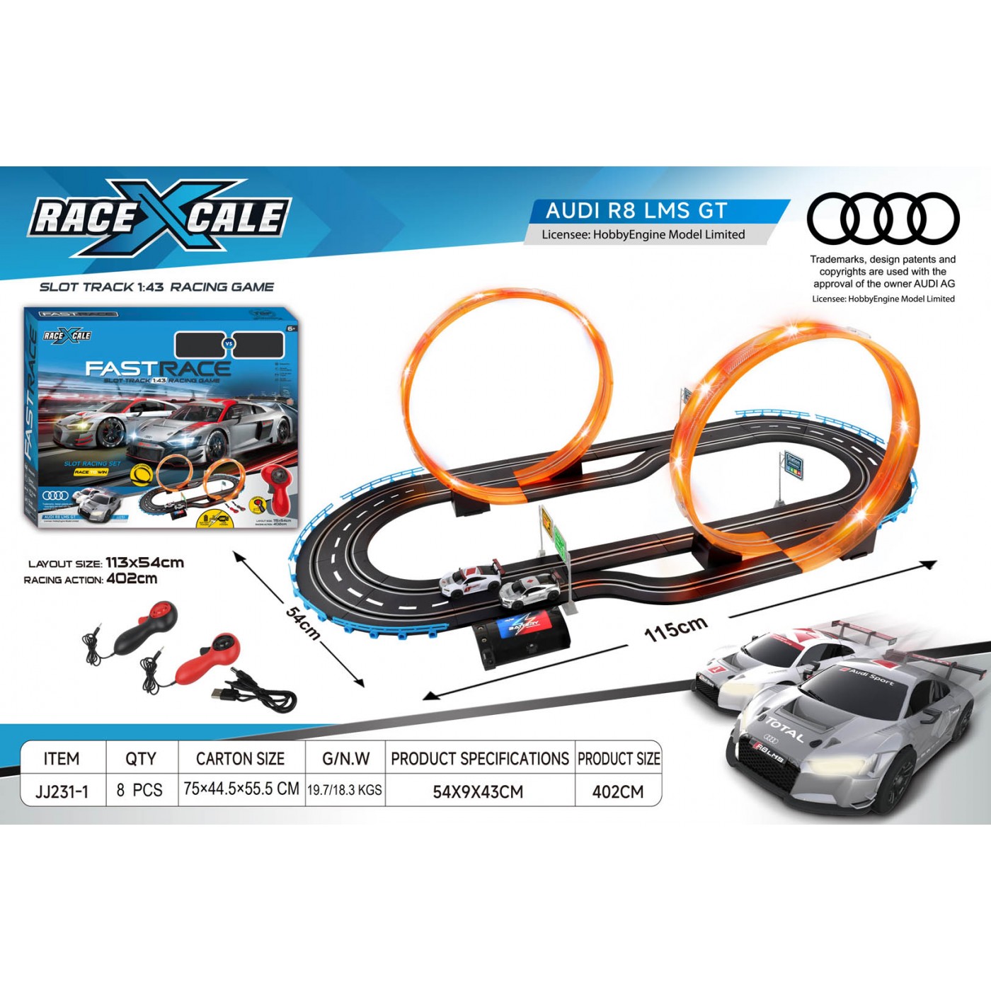 copy of Závodní dráha AUDI na dálkové ovládání 1:43 - 113x54 cm