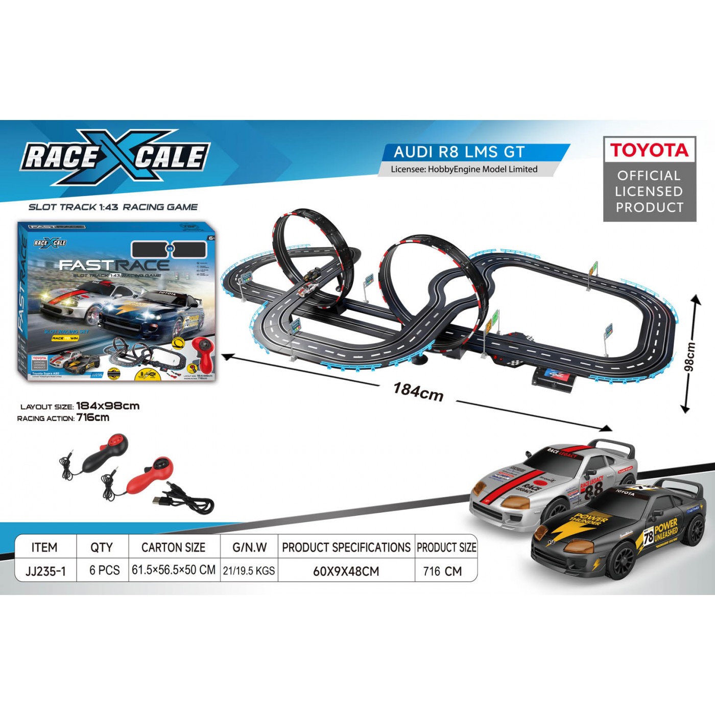 Závodní dráha TOYOTA na dálkové ovládání 1:43 - 184x98 cm