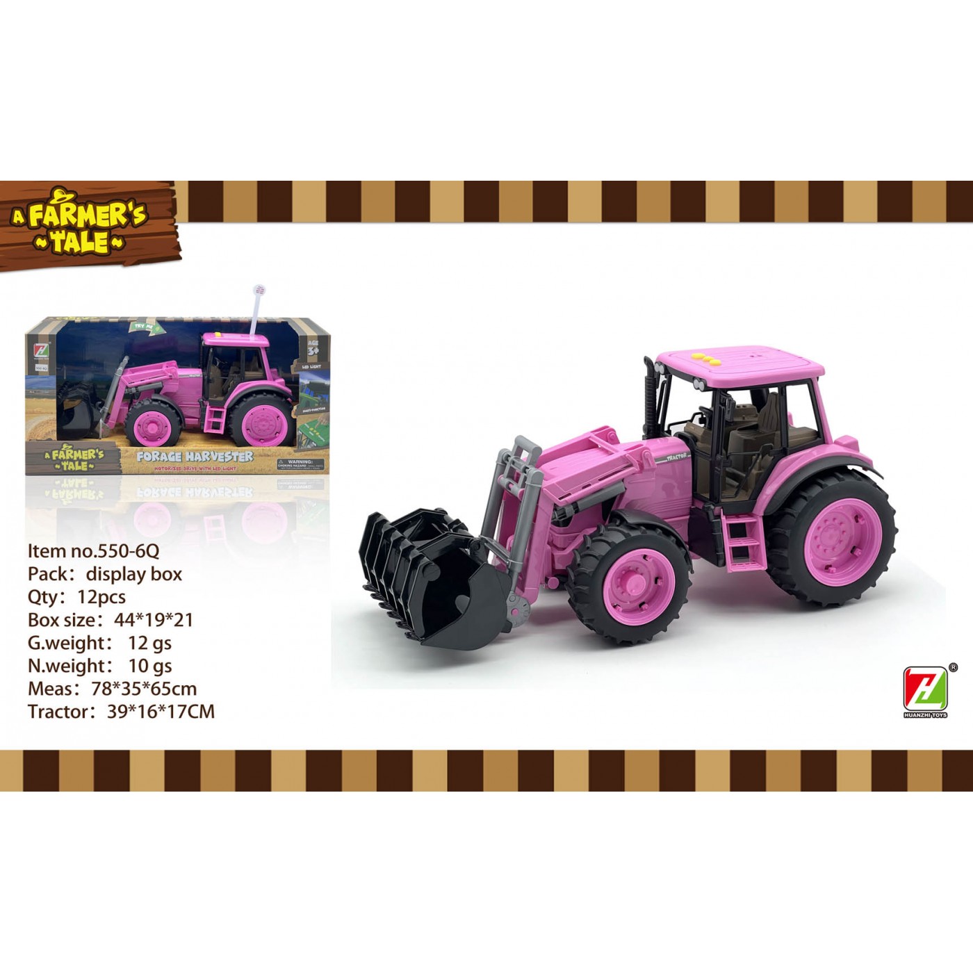 Růžový traktor 1:16 se světly a zvukovou funkcí